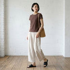 M-2XL 綿麻 ポケット付き 肌触り柔らかい  9分丈 ガウチョパンツ M ピンク