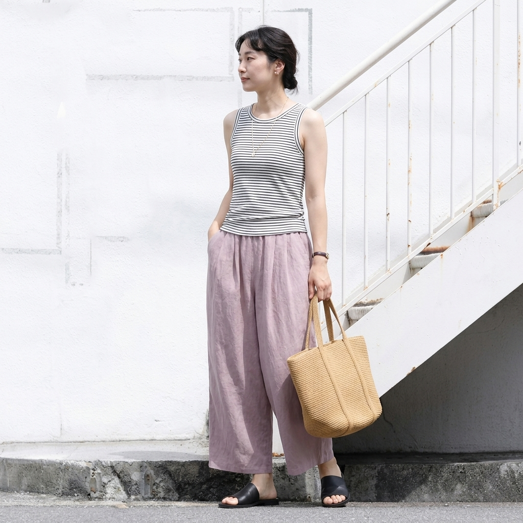 M-2XL 綿麻 ポケット付き 肌触り柔らかい  9分丈 ガウチョパンツ M ピンク