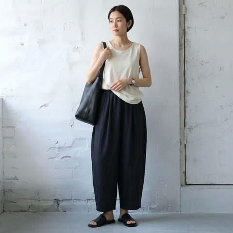 M-2XL 綿麻 ポケット付き 肌触り柔らかい  9分丈 ガウチョパンツ 2XL ブラック