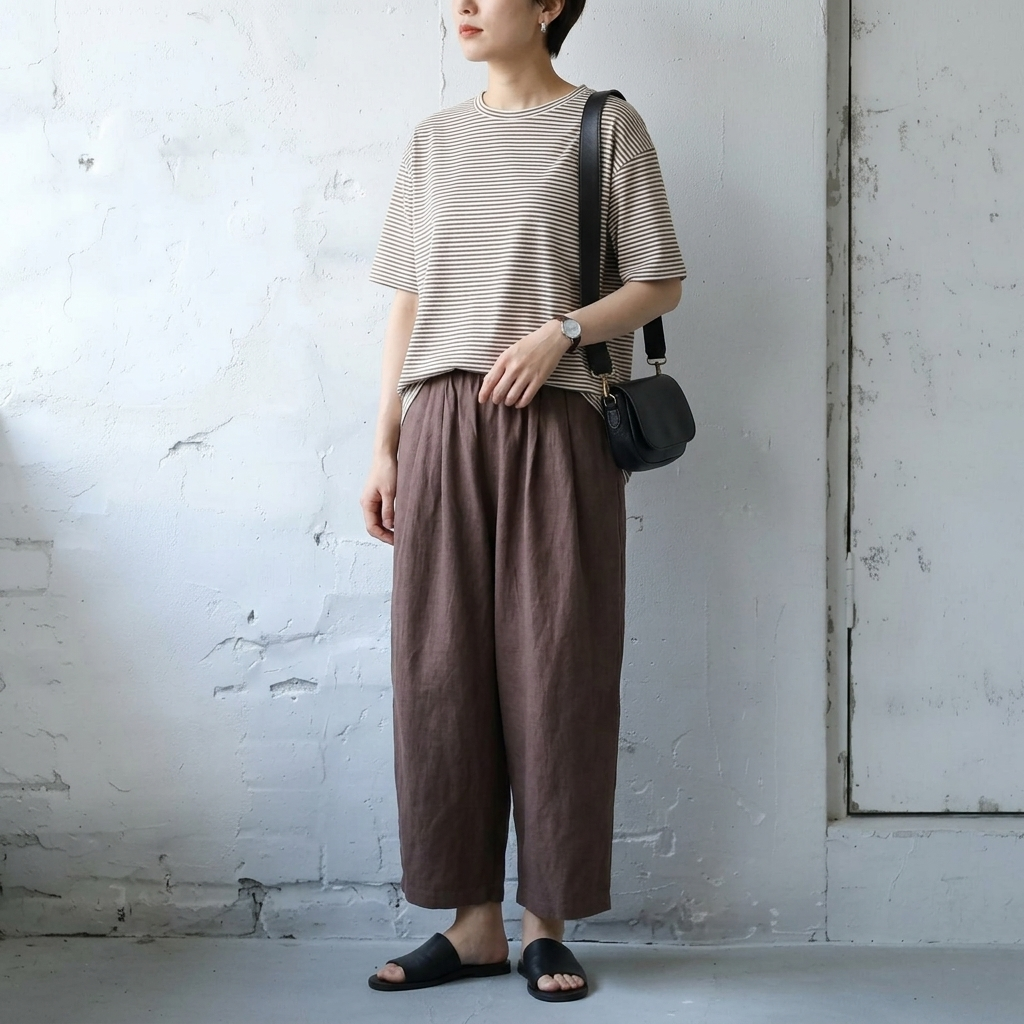 M-2XL 綿麻 ポケット付き 肌触り柔らかい  9分丈 ガウチョパンツ 2XL コーヒー