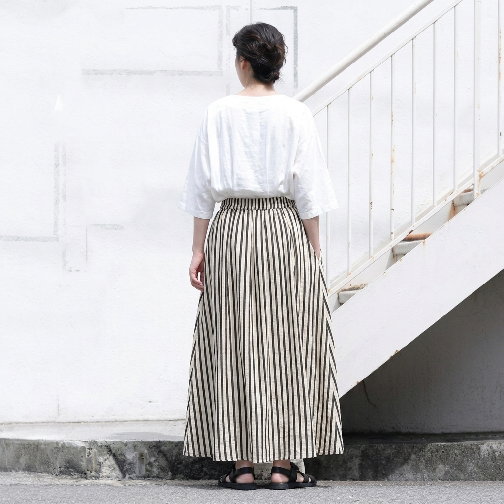 M-2XL コットン ポケット付き ストライプ柄|  デイリー スカート M 写真通り
