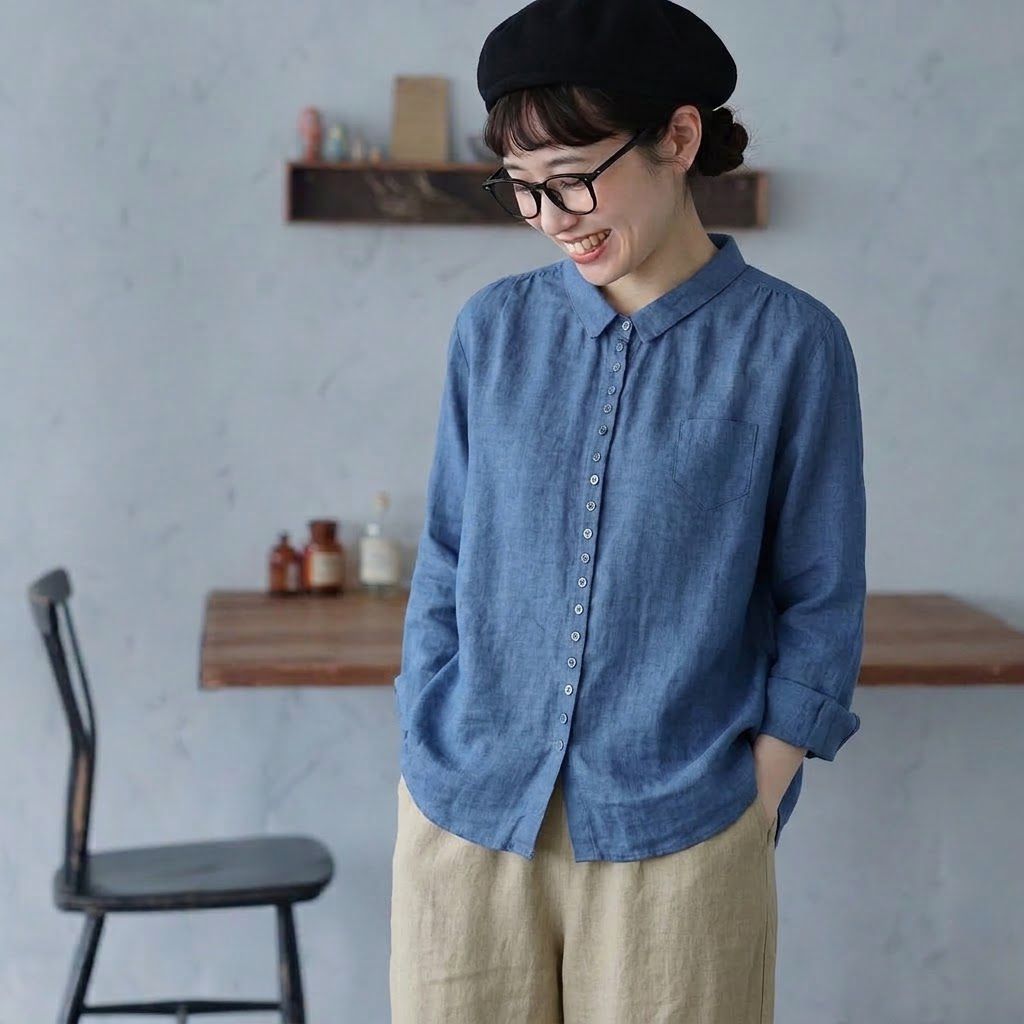 M-3XL 季節の変わり目 長く着られる きれいめ 長袖 シャツ M ブルー