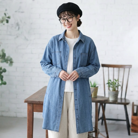 L-XL レトロ ゆったり ミディアム丈 カジュアル 外着に最適 シャツ L ライトブルー