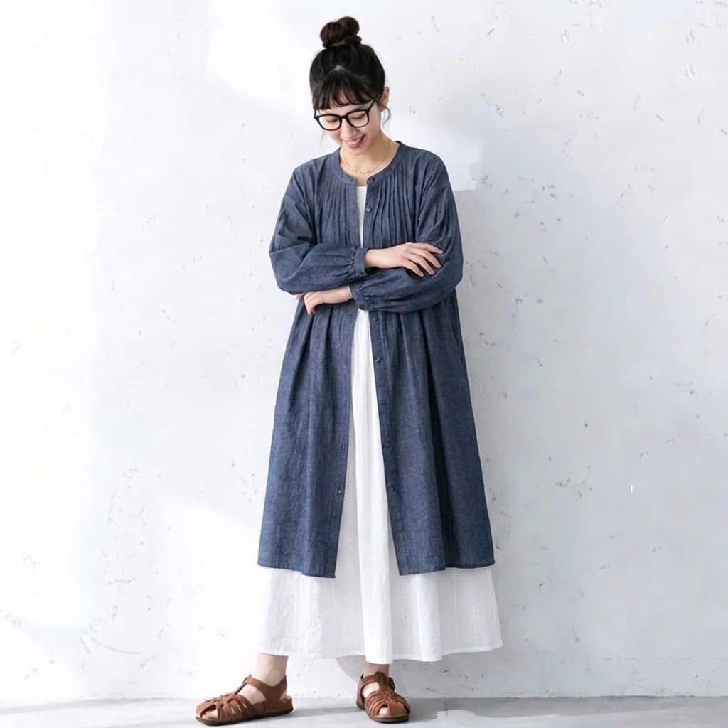 【コットン】M-2XL 新作発売！体型をカバー シンプル 無地 森ガール シャツワンピース M 写真通り01