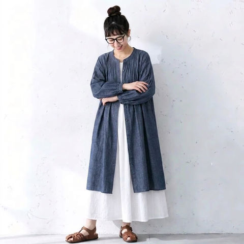 【コットン】M-2XL 新作発売！体型をカバー シンプル 無地 森ガール シャツワンピース M 写真通り01