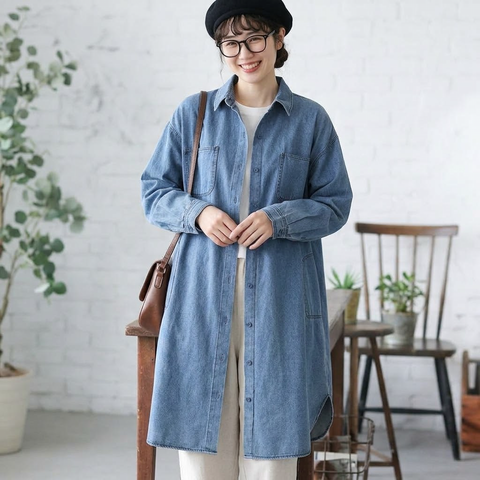 L-XL レトロ ゆったり ミディアム丈 カジュアル 外着に最適 シャツ XL ライトブルー