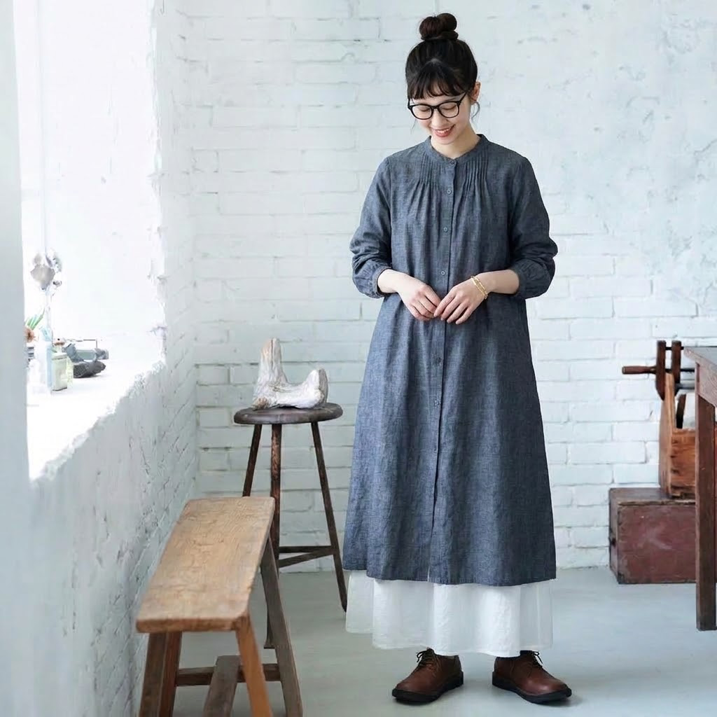 【コットン】M-2XL 新作発売！体型をカバー シンプル 無地 森ガール シャツワンピース M 写真通り01