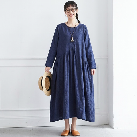 M-2XL 秋待ちのコットンリネンワンピース M ホワイト