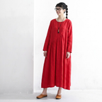 M-2XL 秋待ちのコットンリネンワンピース 2XL レッド