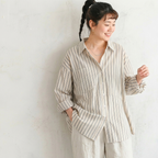 L-2XL  コットン ストライプ柄 シャツ L ベージュ