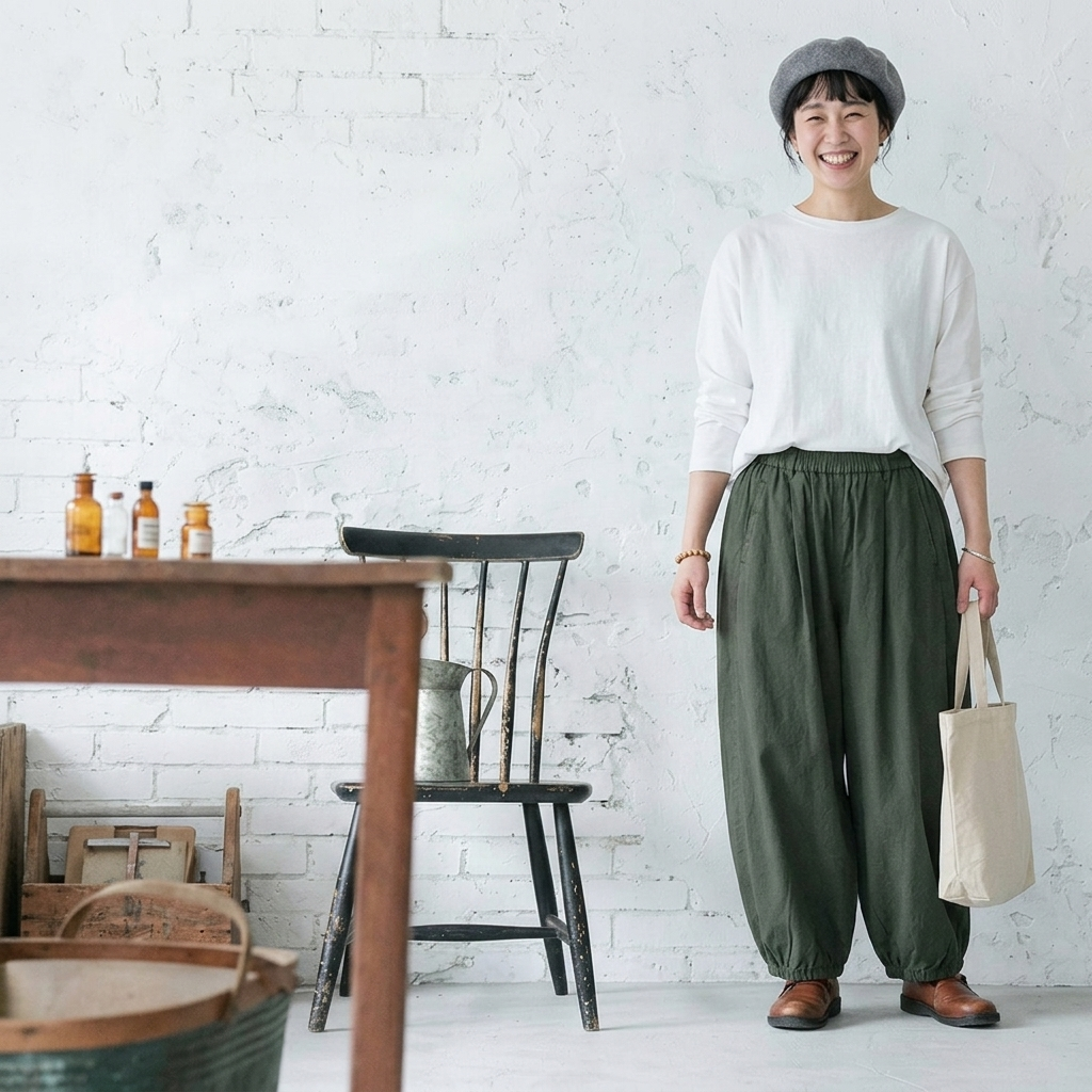 M-4XL 暑がりな私のパンツ コットン ガウチョパンツ 4XL グリーン