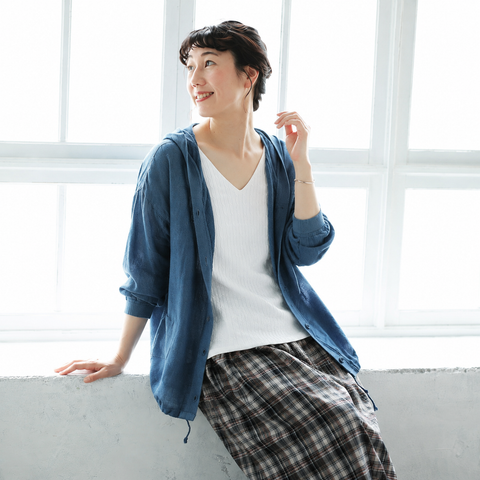 M-2XL リネン 通気性良い UVカット カジュアル フード付き カーディガン M ネイビー