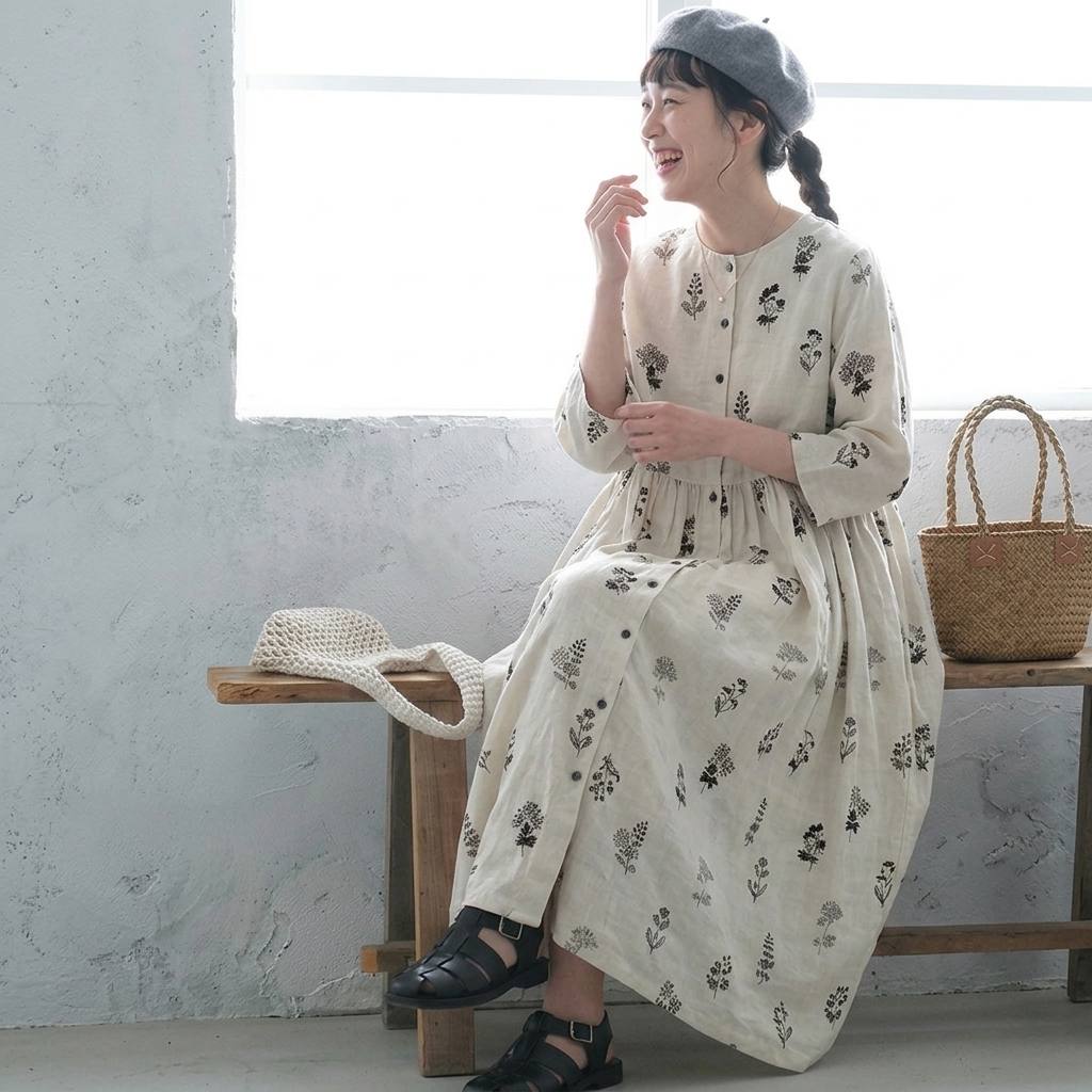 M-2XL Aライン プリント ワンピ 2XL 写真通り