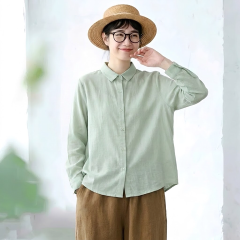 S-2XL レトロ ルーズなシルエット カジュアル ロングスリーブ 季節の変わり目 シャツ 2XL グリーン