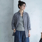 S-2XL チェック柄 ゆったり ルーズ感 ロングスリーブ 晩夏から秋 シャツ S ブルー
