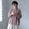 M-3XL 綿麻 甘すぎない ひらひら襟のブラウス 3XL パープル