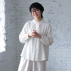 M-3XL 綿麻 甘すぎない ひらひら襟のブラウス 3XL ホワイト