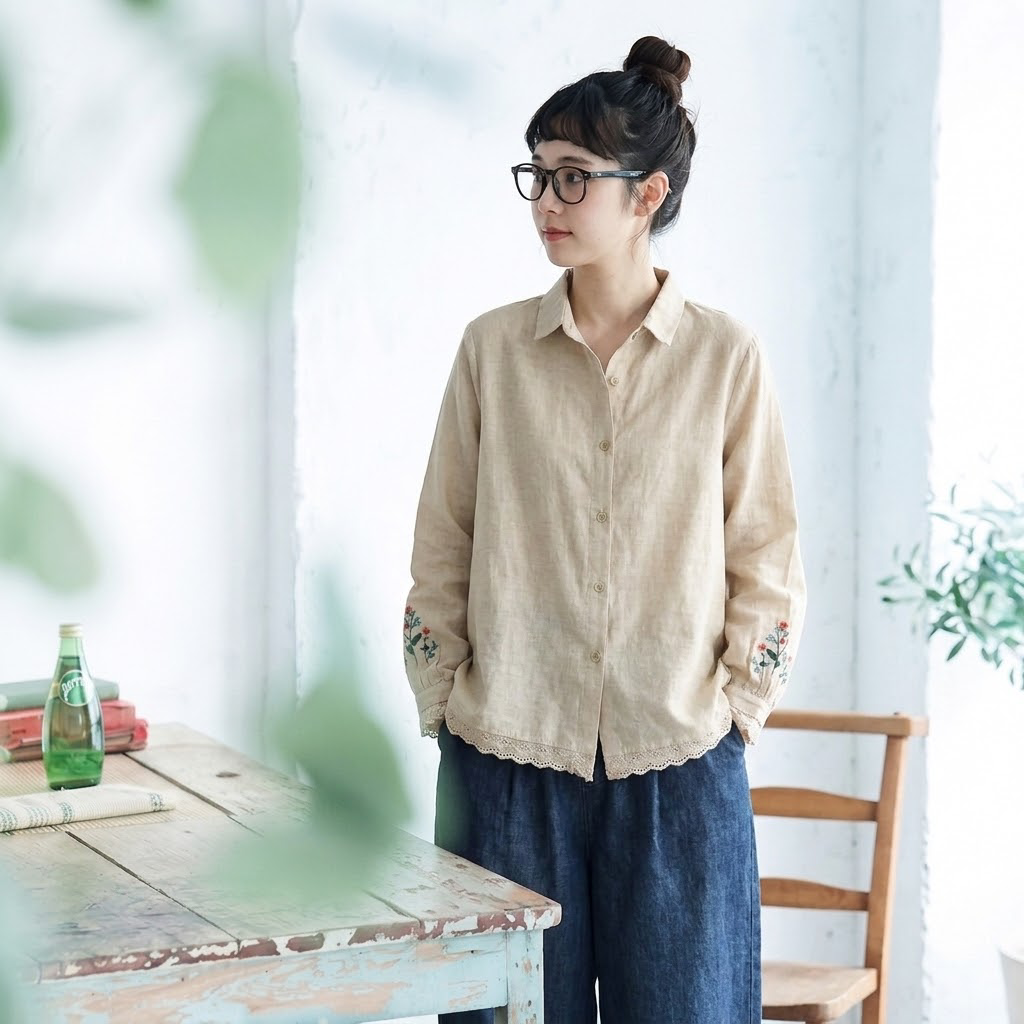 M-2XL 襟付き 刺繍 デザイン性 きれいめ カジュアル 季節の変わり目 シャツ M 写真通り
