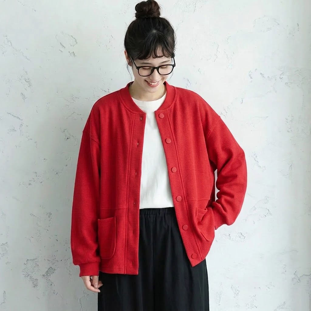 M-2XL 秋の日常に馴染む 丸首スウェットカーデ 2XL レッド