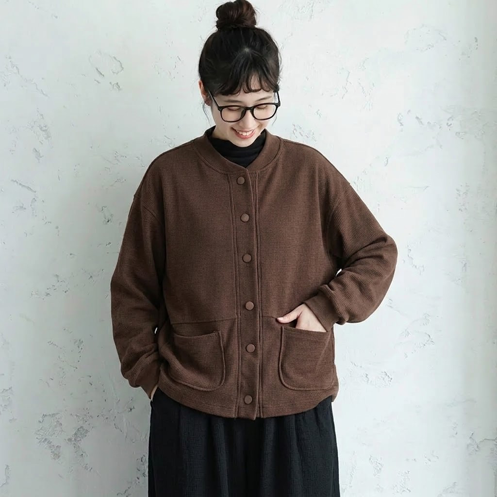 M-2XL 秋の日常に馴染む 丸首スウェットカーデ M ブラック