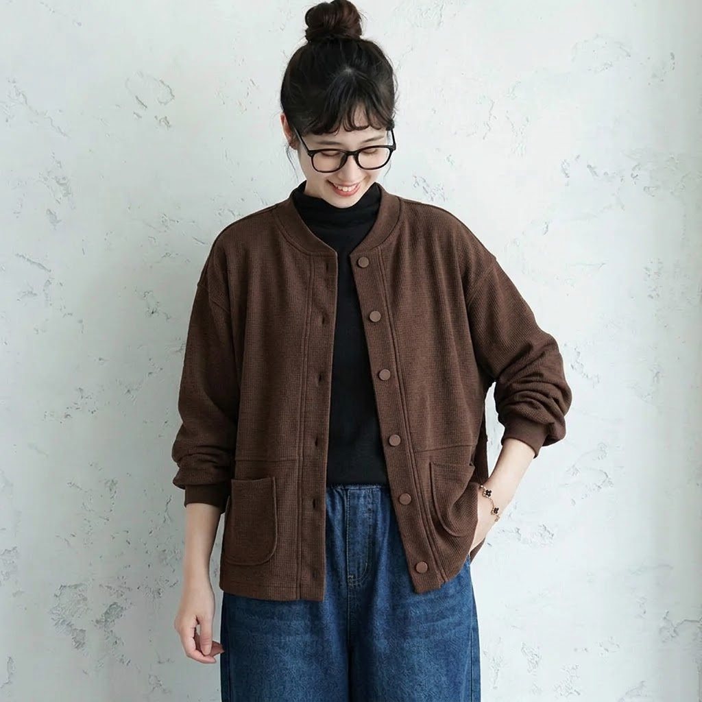 M-2XL 秋の日常に馴染む 丸首スウェットカーデ 2XL コーヒー