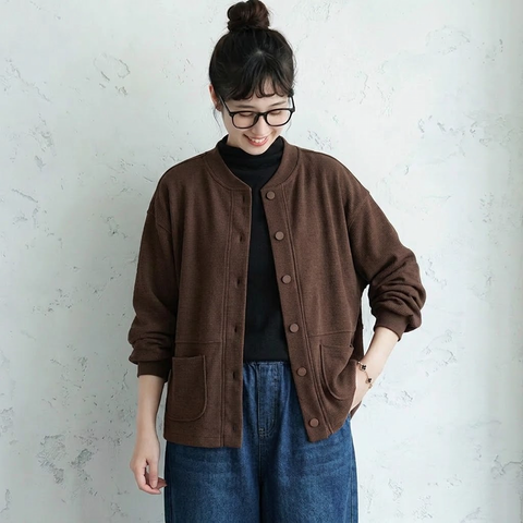 M-2XL 秋の日常に馴染む 丸首スウェットカーデ 2XL コーヒー
