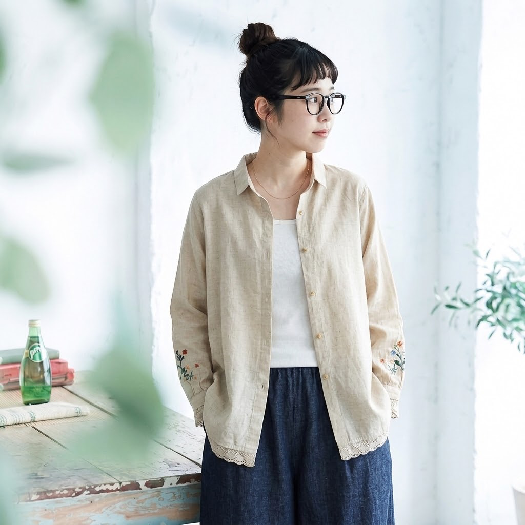 M-2XL 襟付き 刺繍 デザイン性 きれいめ カジュアル 季節の変わり目 シャツ M 写真通り