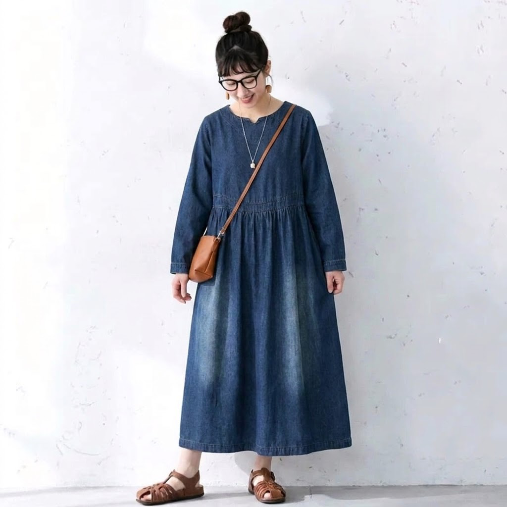 M-2XL 可愛くて繊細な 無地 デニム 清楚見え カジュアルワンピース M ブルー