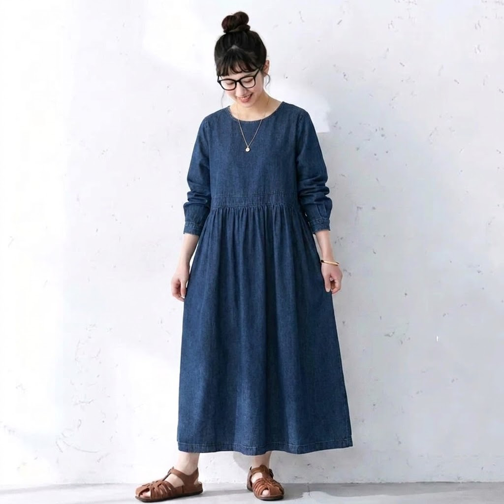 M-2XL 可愛くて繊細な 無地 デニム 清楚見え カジュアルワンピース M ブルー
