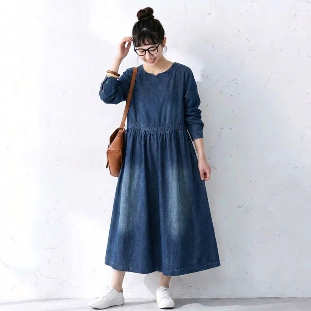 M-2XL 可愛くて繊細な 無地 デニム 清楚見え カジュアルワンピース 2XL ブルー
