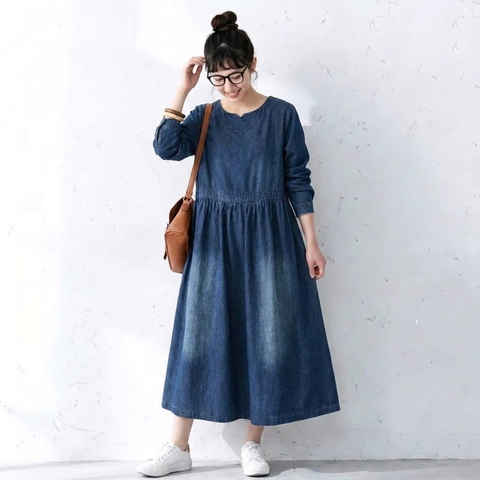 M-2XL 可愛くて繊細な 無地 デニム 清楚見え カジュアルワンピース 2XL ブルー