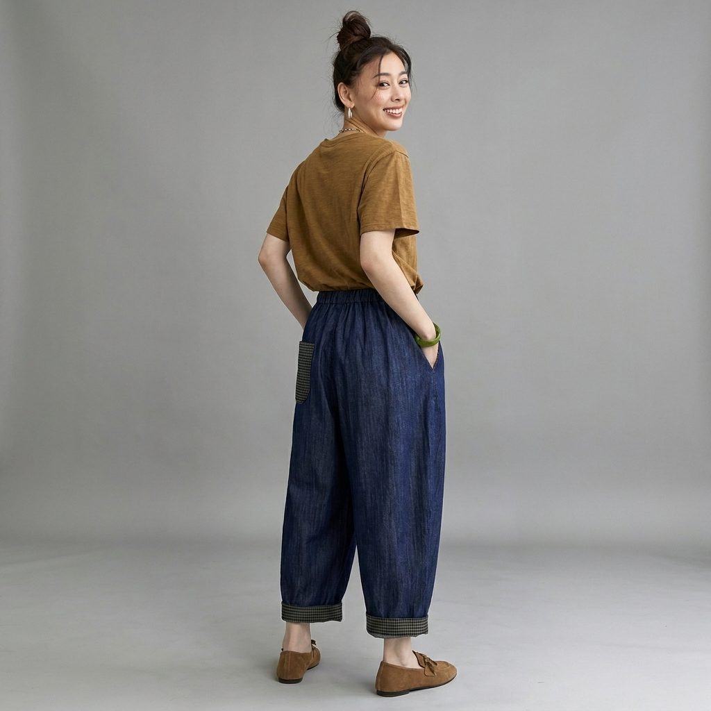 M-3XL シンプル ナチュラル 幾何模様 切り替え アンクル丈（9分丈） カジュアルパンツ 3XL ブルー