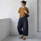 M-3XL シンプル ナチュラル 幾何模様 切り替え アンクル丈（9分丈） カジュアルパンツ M ブルー