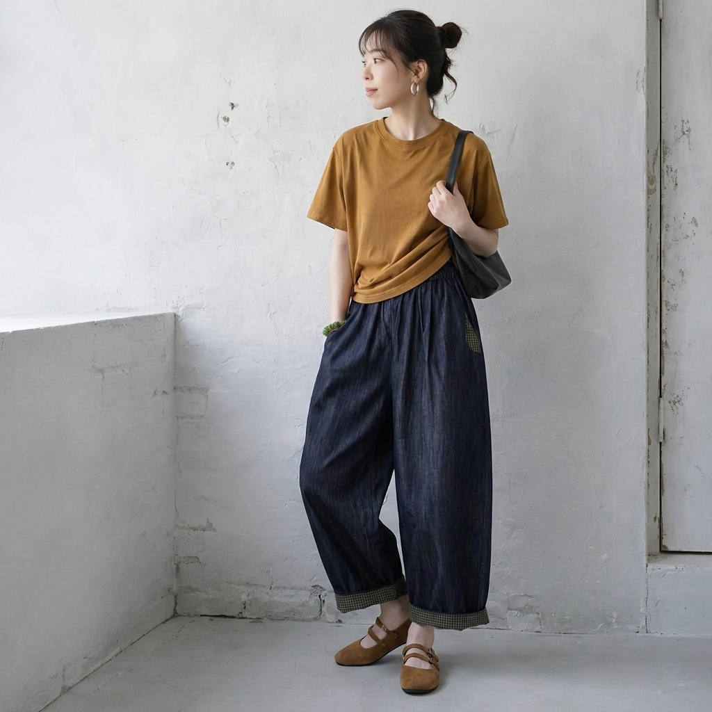 M-3XL シンプル ナチュラル 幾何模様 切り替え アンクル丈（9分丈） カジュアルパンツ M ブルー