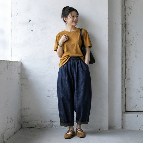 M-3XL シンプル ナチュラル 幾何模様 切り替え アンクル丈（9分丈） カジュアルパンツ M ブルー