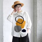 S-5XL シンプルコーデにアクセント 幾何柄シャツ S 写真通り1