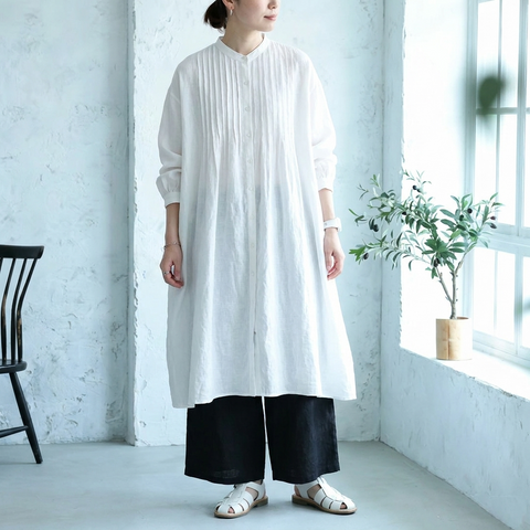 M-2XL 無地 中長 シャツワンピ 2XL ホワイト