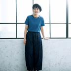 M-L 無地 ベルト付き アンクル丈 体型カバー カジュアル ジーンズ M ダークブルー