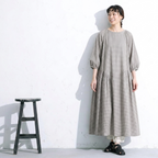 フリー コットン チェック柄 シンプル ロング丈 カジュアルワンピース フリー ブラウン